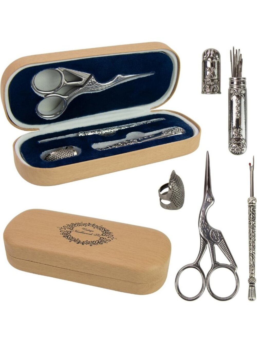 Vintage Embroidery Scissors Kit | Antique Needlework Set with Shears & Thimbles